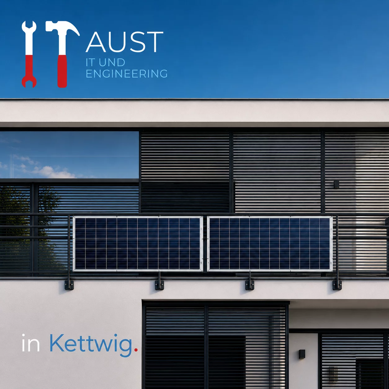 Balkon-Solarkraftwerk aus flexiblen Photovoltaik-Modulen an einer modernen Fassade