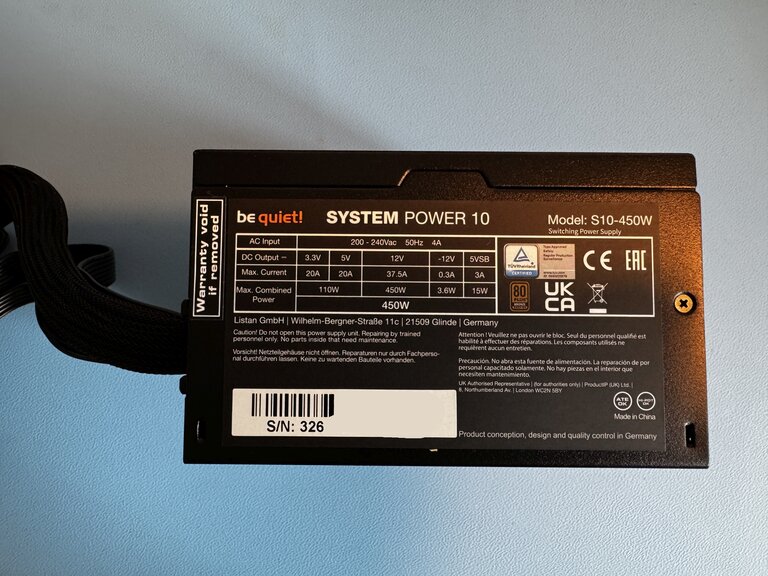 Netzteil be quiet! System Power 10 450W Typenschild